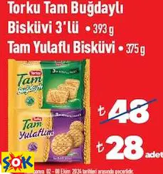 TORKU TAM BUĞDAYLI BİSKÜVİ 3'LÜ 393 G / TAM YULAFLI BİSKÜVİ 375 G